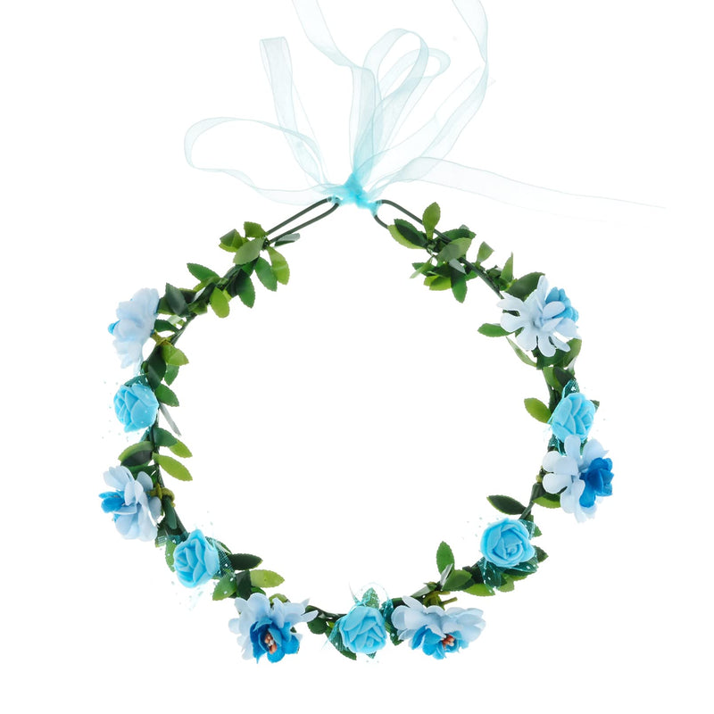 [Australia] - Vividsun Girls Boho Rose Floral Crown Wreath Festival Wedding Beach Hair Wreath Blue 