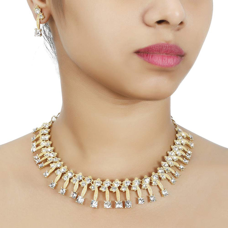 [Australia] - MUCH-MORE Indian Traditional Crystal Necklace Earrings Set Ethnic Wedding Party Jewelry for Women 71041White 