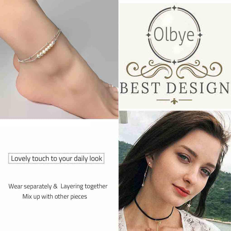 [Australia] - Olbye Pearl Anklet Bracelet Silver Layering Ankle Bracelet for Women and Girls Beach Wedding Foot Jewelry 