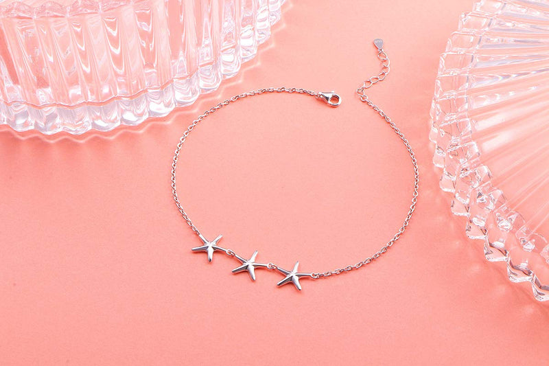 [Australia] - Anklet for Women S925 Sterling Silver Adjustable Foot Ankle Bracelet 3 Starfish 