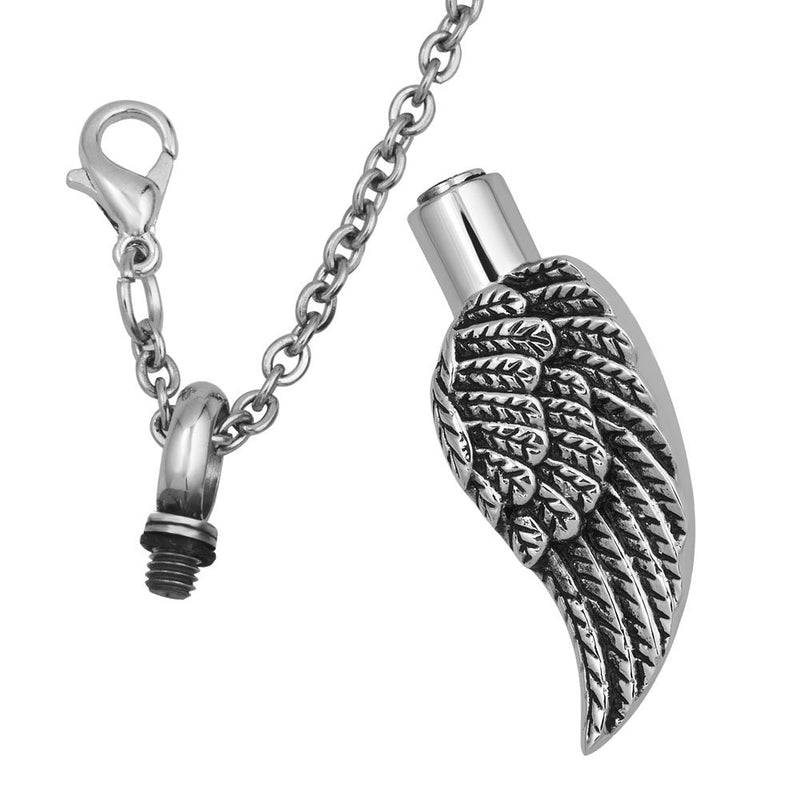 [Australia] - Sug Jasmin Stainless Steel Angel Wing Urn Necklace for Ashes Cremation Jewelry with Fill Kit 