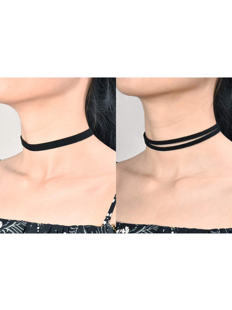 [Australia] - Mudder 5 Pieces Black Velvet Choker Necklaces Stretch Tattoo Choker Elastic Tassel Necklaces 