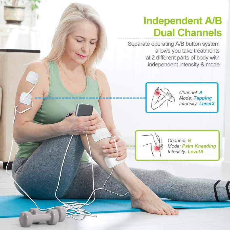 [Australia] - AUVON Dual Channel TENS Unit Muscle Stimulator Machine with 20 Modes, 2" and 2"x4" TENS Unit Electrode Pads 