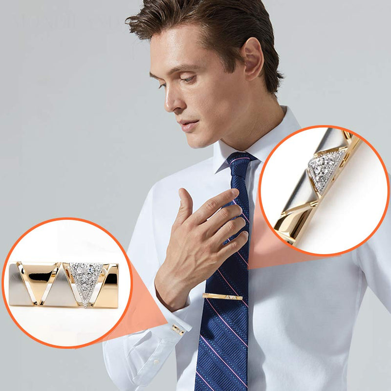 [Australia] - BagTu Two Tone Cufflinks and Tie Clip Set with Gift Box and Greeting Card, Stylish Golden Cufflinks and Tie Clip Gift Set for Men 