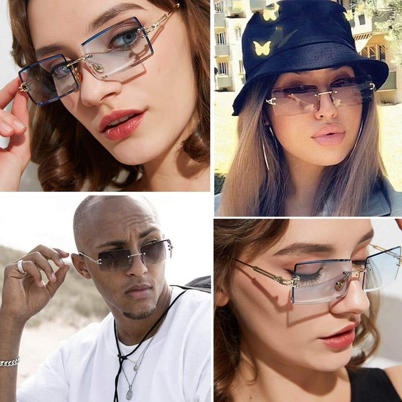 [Australia] - Vintage Rectangle Sunglasses for Women Men Fashion Retro Square Glasses Rimless Frames Lens Eyewear Ultralight UV400 Protection Transparent 