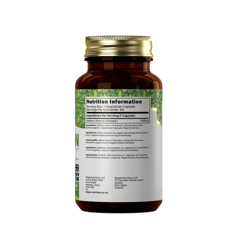 [Australia] - Ezyleaf Saffron Supplement | 60 High Strength Saffron Capsules - 200mg (from 4:1 Extract) Safron Herb Extract per Serving | Non-GMO, Gluten & Allergen Free | Manufactured in The UK 