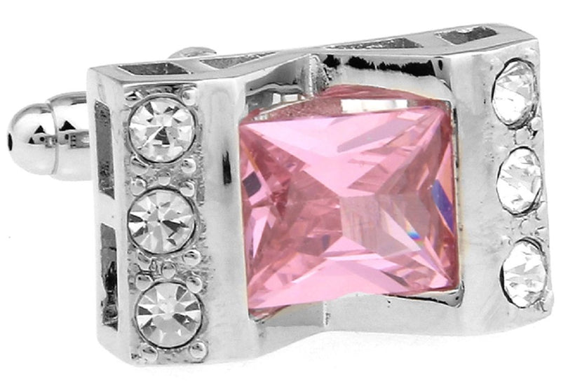 [Australia] - MRCUFF Pink Crystal with Clear Accents Cufflinks in Presentation Gift Box & Polishing Cloth 