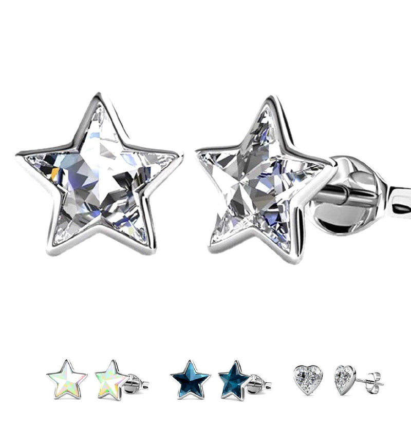 [Australia] - Silver Star Small Stud Swarovski Crystal Earrings - Rhodium plated for Women's or Girl's Gift. 