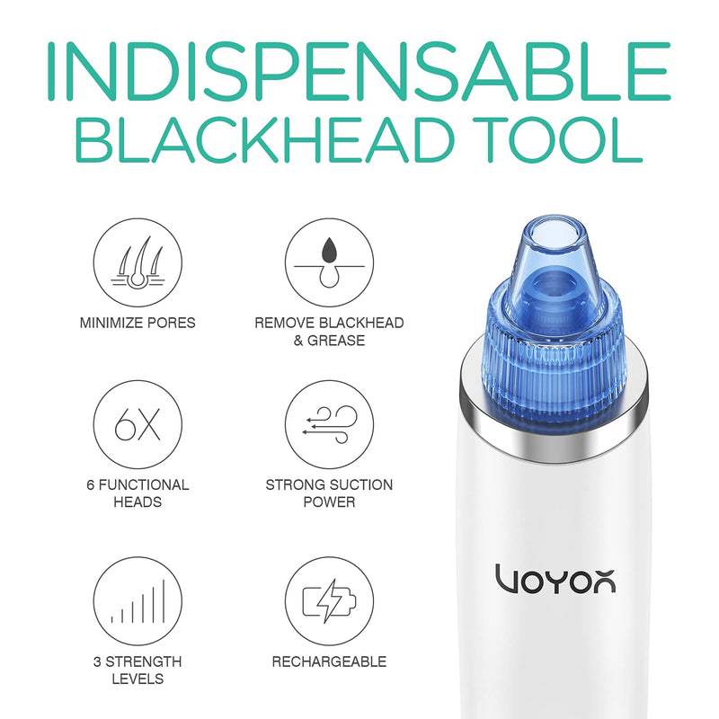[Australia] - VOYOR Blackhead Remover Vacuum Suction Facial Pore Cleaner Electric Acne Comedone Extractor Kit with 6 Microcrystalline Head for Women and Men Black Heads Extraction BR410 
