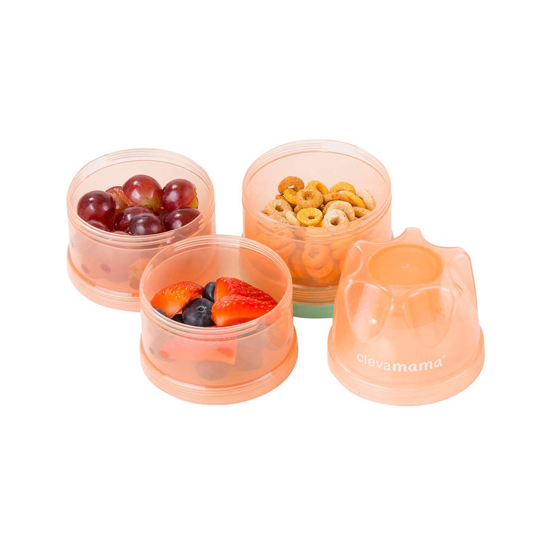 [Australia] - Clevamama Baby Food Travel Container, Suitable for Formula and Weaning, Dispenser with 3 Stackable and Portable Portions, Pink Transparent, 18x8x8 cm Coral transparent 