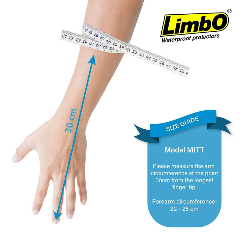 [Australia] - LimbO Waterproof Protectors Dressing Cover, Adult Hand Shower Cover MITT, 22 to 25 cm Forearm Circumference Cast circumference of 33 cm max Protector 