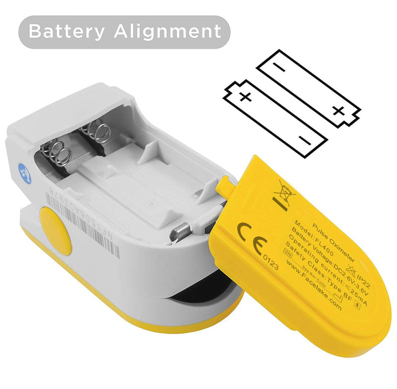 [Australia] - FaceLake FL400Y Pulse Oximeter Blood Oxygen Saturation Monitor, Neck/Wrist Cord, Carrying Case and Batteries Included, Yellow 