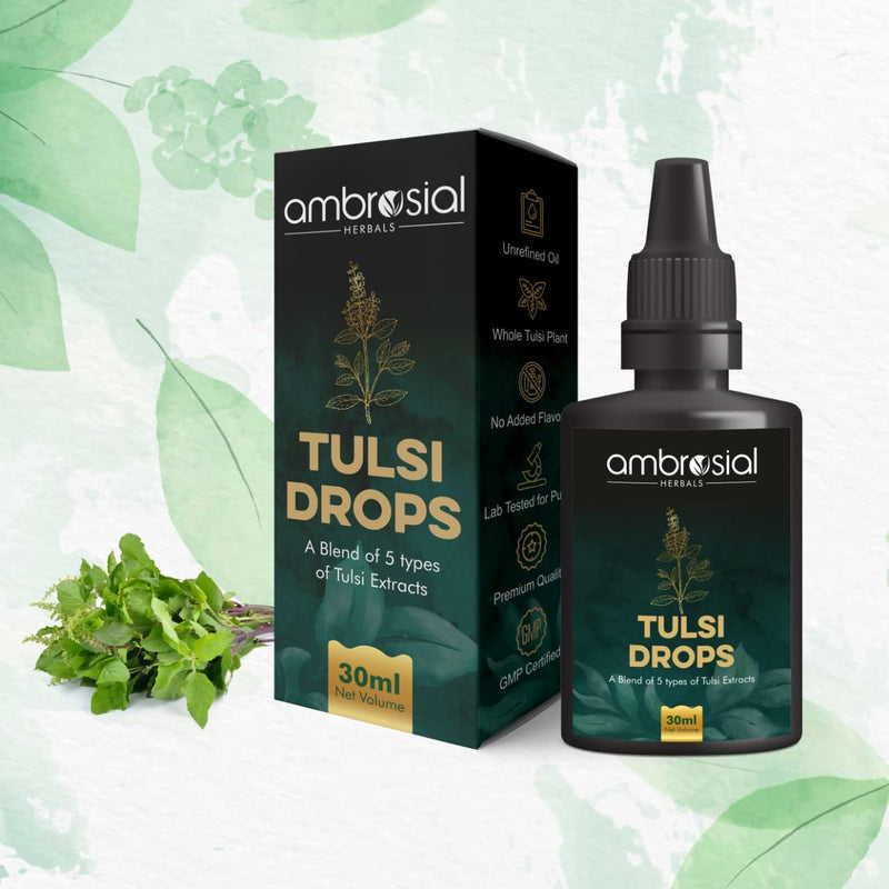 [Australia] - Ambrosial Tulsi Drops Concentrated Extract of 5 Tulsi 30ml | Natural Immunity Booster | Relieves Cough & Cold | Raw Extract of Holy Basil Leaf (30ml) Pack of 1 