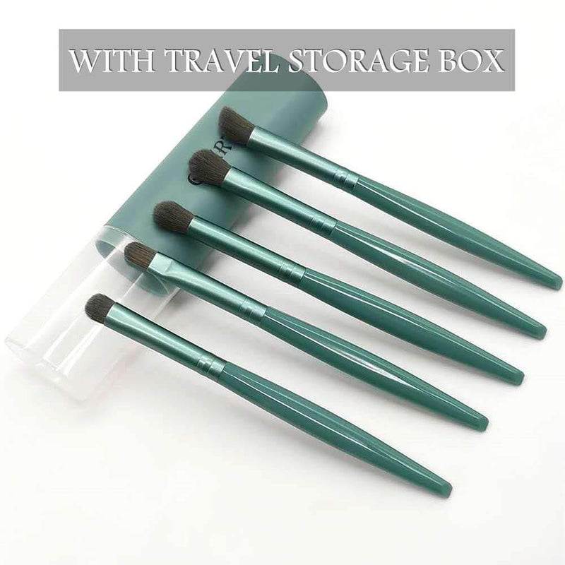 [Australia] - Eye Makeup Brushes Set with Travel Case 5Pcs Essential Eyeshadow Brush Blending and Shading Smudge (Green) Green 