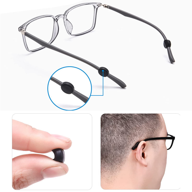 [Australia] - Cosswe Eyeglasses Temple Grips Retainer, Round Eyeglasses Temple Soft Eyeglass retainers Anti-Slip Glasses Retainers Hooks for Spectacle Sunglasses Eyewear Black 