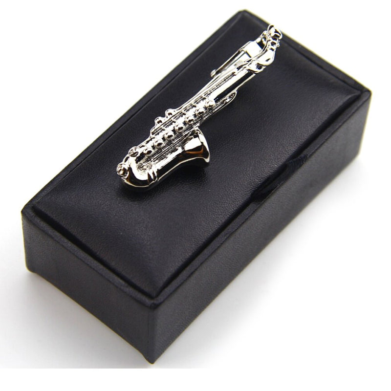 [Australia] - ZUNON Saxophone Tie Clips Sax Tie Bar Tacks Mens Silver Golden Tone Music Instrument Tie Clasps Musician Gifts 