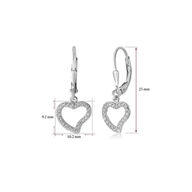 [Australia] - UNICORNJ Tweens Teens Sterling Silver 925 Cubic Zirconia Dangle Leverback Earrings Heart - Simulated Diamonds 