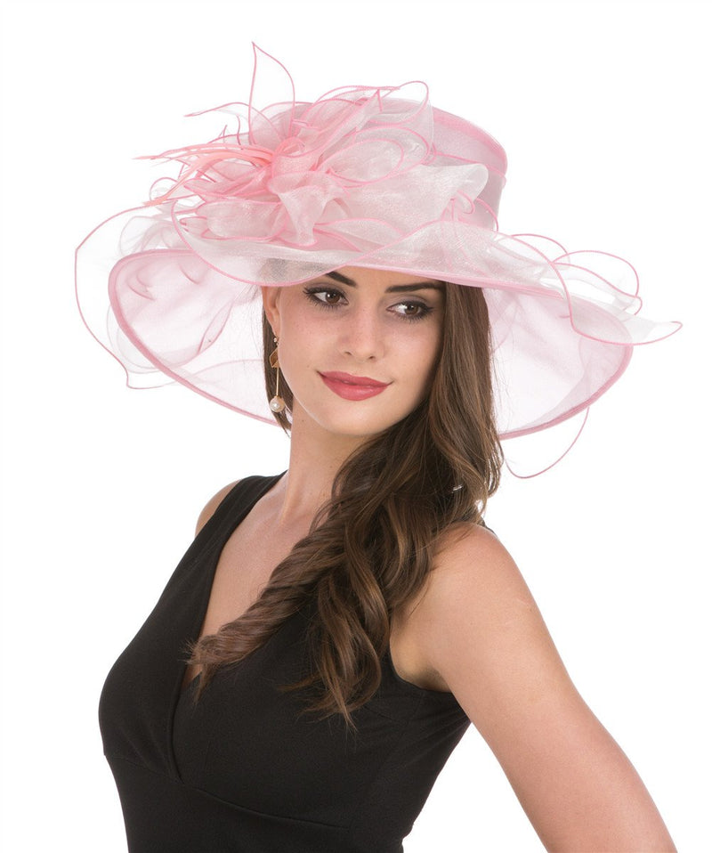 [Australia] - SAFERIN Women's Organza Church Kentucky Derby Fascinator Bridal Tea Party Wedding Hat 2867-pink and Beige Flower 