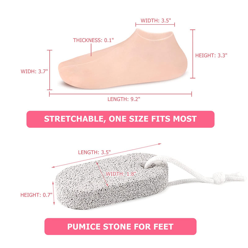 [Australia] - Moisturizing Socks, Aloe Socks, Foot Spa Gel Silicone Socks for Women (2 Pairs), Pedicure Socks for Repairing Dry Feet, Cracked Heel and Softening Rough Skin, Calluses, Pumice Stone for Feet 