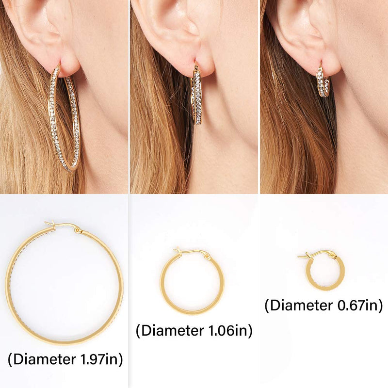 [Australia] - KLKE Charm Hoop Earrings Brilliant Crystal 14K Gold Jewelry Hypoallergenic Dainty Huggie Earrings for Women Girls Sensitive Ears 1.97in,1.06in,0.67in L-Gold 