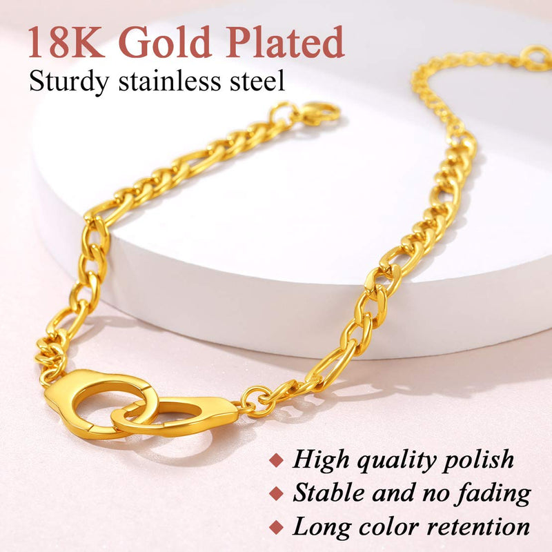 [Australia] - FindChic Fashion Handcuff/Infinity Ankle Bracelets for Women Stainless Steel/18K Gold Plated Ankle Chain Customized Engraving Foot Chain Jewelry Gift 1.handcuff & gold plated 