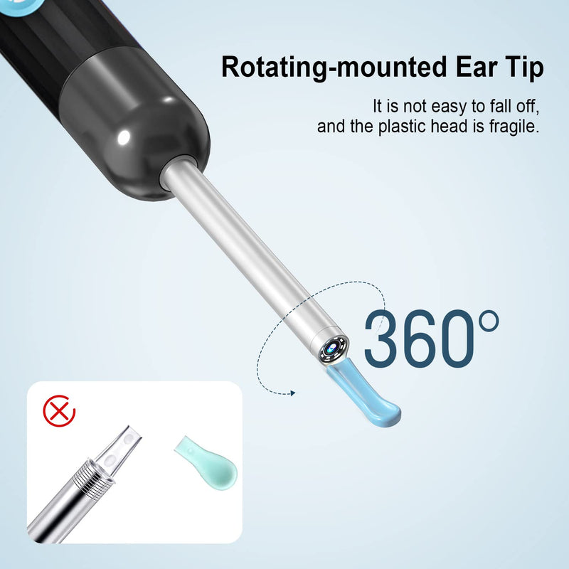 [Australia] - Ear Wax Removal, 1080P Ear Otoscope, Wireless Ear Wax Remover Tool, Ear Camera with 6 LED Lights Compatible with iPhone, iPad & Android Black 