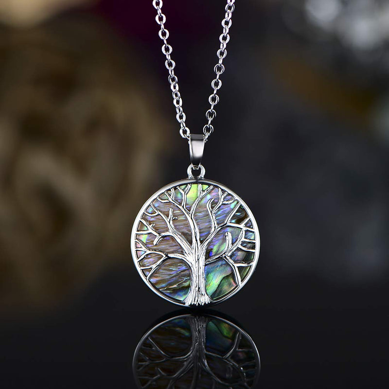 [Australia] - Barzel 18K White Gold Plated Created Abalone Pearl Tree Of Life Necklace (1) 