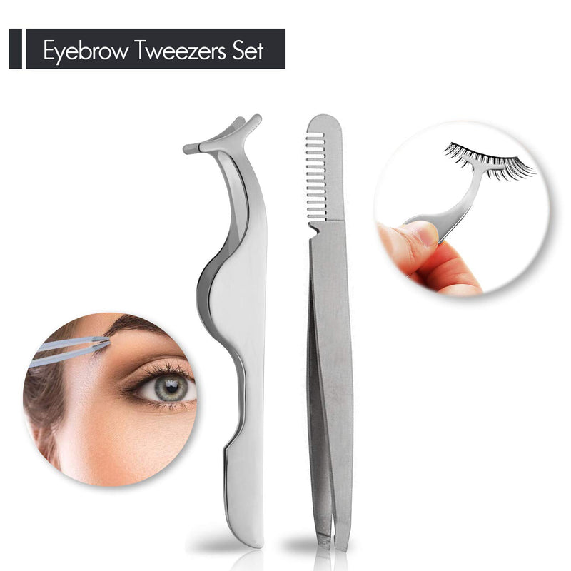 [Australia] - beTWEEX Eyebrow Tweezers Set False Eyelash Extension Tool Kits Eyebrow Trimmer Stainless Steel Eyelashes Bent Point Tip Tweezers Set Straight Nipper Dolphin Tweezers for Facial/Ingrown Hair and Case 