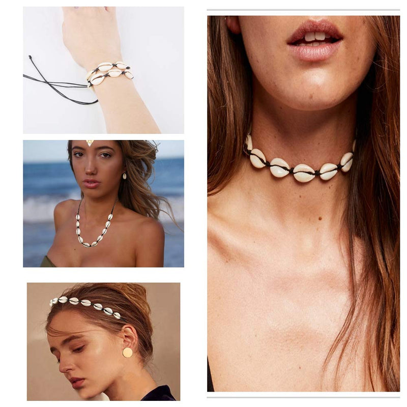 [Australia] - Canboer Natural Shell Choker Necklace Bead Pearl Adjustable Conch Handmade Hawaii Beach Seashell Necklace Jewelry for Women Girls C: Black Rope 