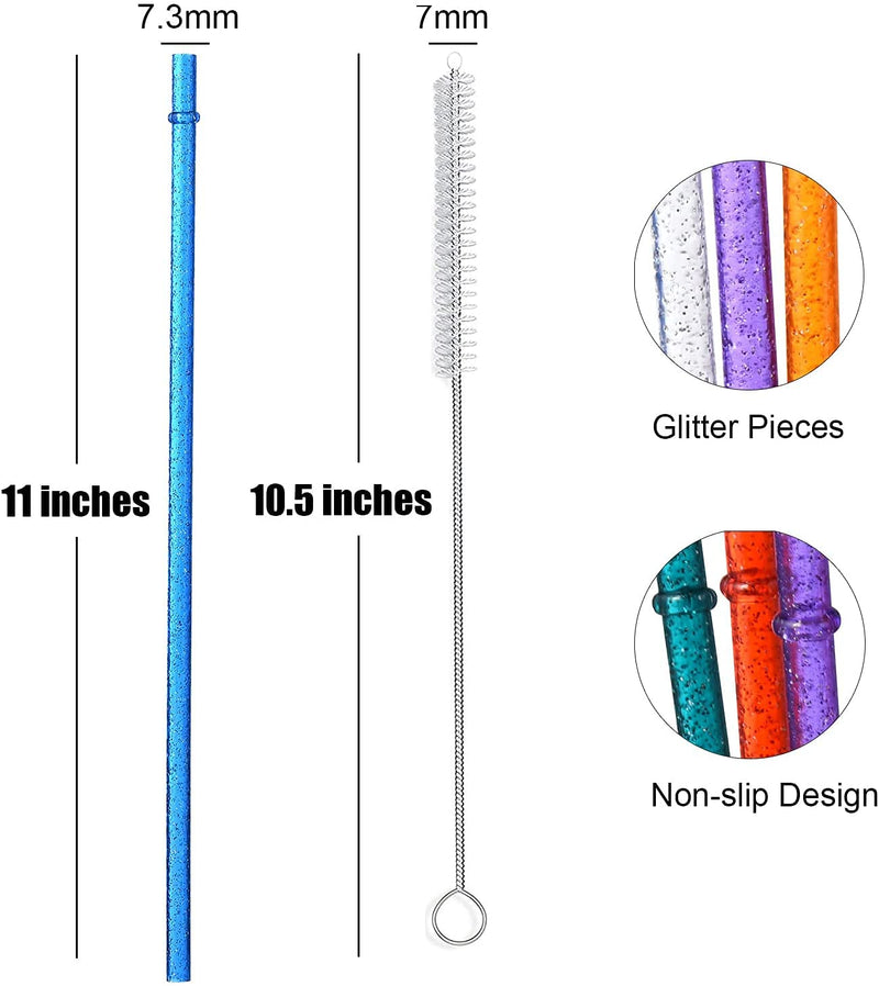 [Australia] - ALINK 12-Pack Glitter Reusable Clear Straws, 11" Long Hard Tumbler Drinking Straws with Cleaning Brush (10 Colors) 