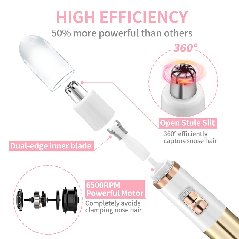 [Australia] - Ear and Nose Hair Trimmer for Women Nose Hair Clipper Professional Painless Nose Trimmer Ladies Eyebrow and Facial Hair Trimmer Battery-Operated,Waterproof Dual Edge Blades for Easy Cleansing Rose Gold 