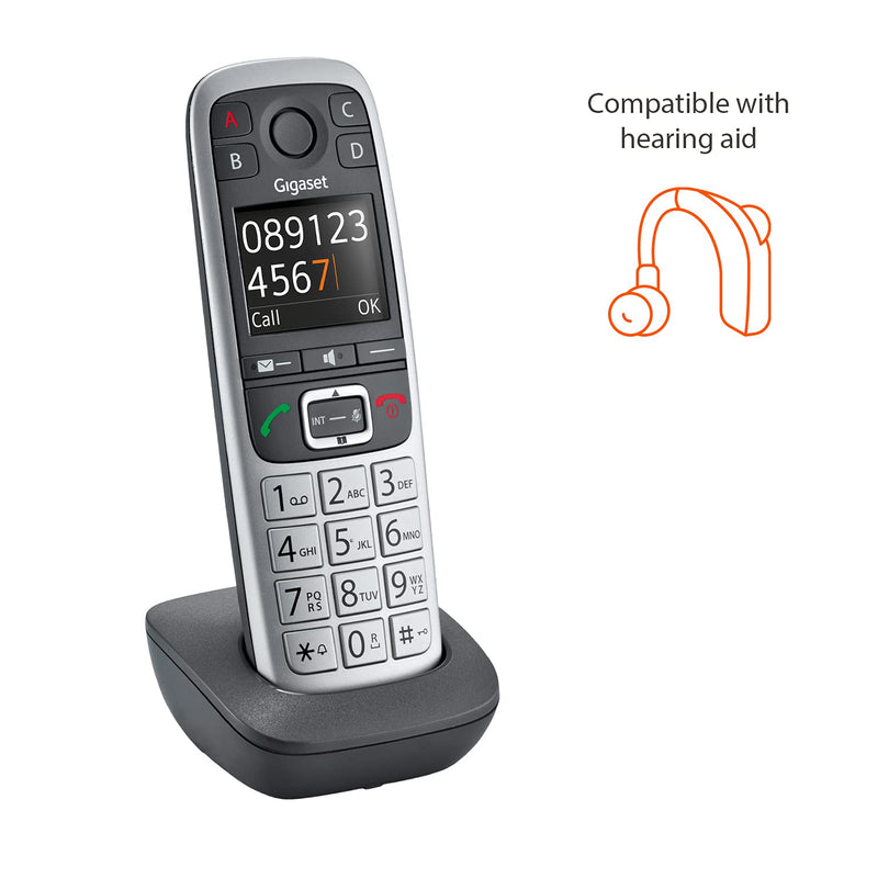 [Australia] - Gigaset E560H – Additional Handset for Cordless Senior Phone, SOS- Function, Landline Phone, Volume Amplification (Platinum, Pack of 1) E560H extra handset 