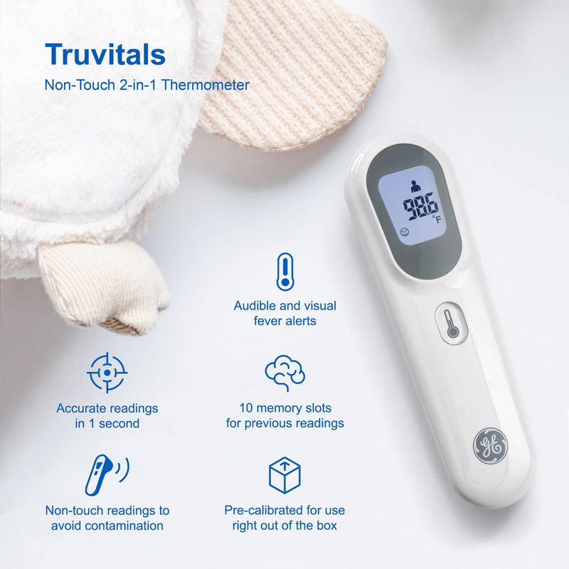 [Australia] - GE No-Touch Digital Forehead Thermometer for Adults, Kids and Babies, Non-Contact 2-in-1 Infrared Temperature Scanner, Instant Accurate Reading, LCD Screen, 1-Button Operation & Fever Alert (TM3000) GE Thermometer 