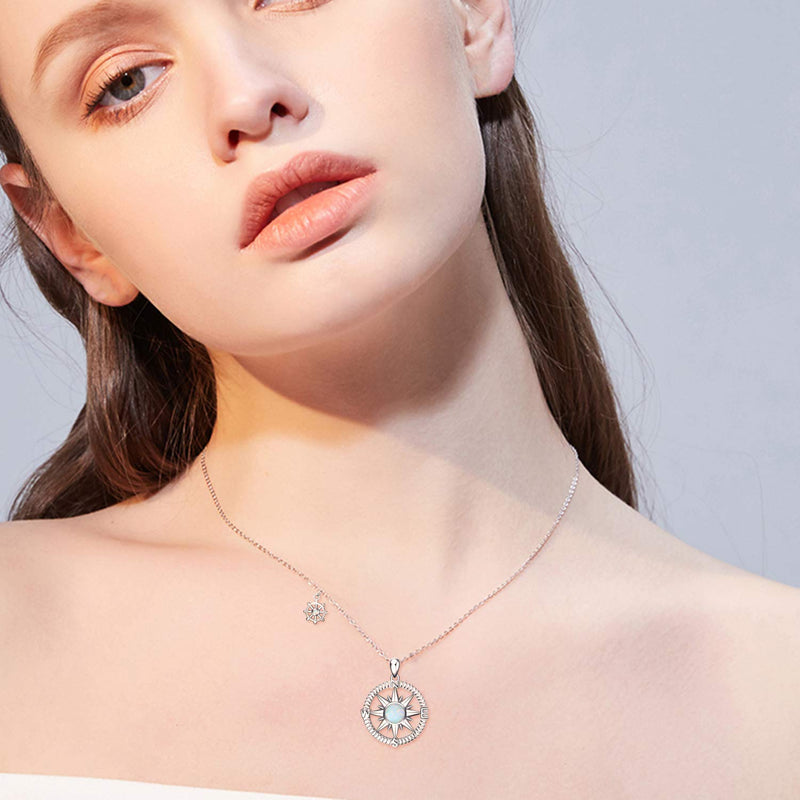 [Australia] - POPLYKE Sterling Silver Compass Pendant Necklace with Created Opal,Inspirational Necklace for Women Girls Opal Created Compass Necklace 