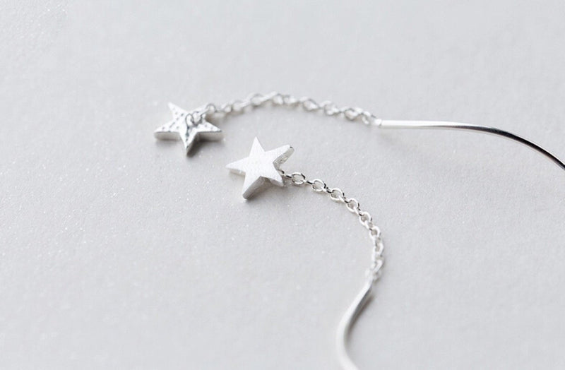 [Australia] - iszie jewellery sterling silver sweet little mini star threader earrings dangle twist end bar earrings, star pull through earrings 