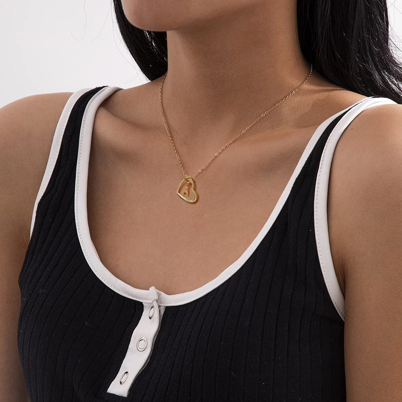 [Australia] - Heart Initial Necklace for Women, 14K Gold Plated Initial Necklace, Sterling Silver Initial Pendant Necklace, Cubic Zirconia Initial Necklace, Adjustable Letter Charm Necklace for Girls A 