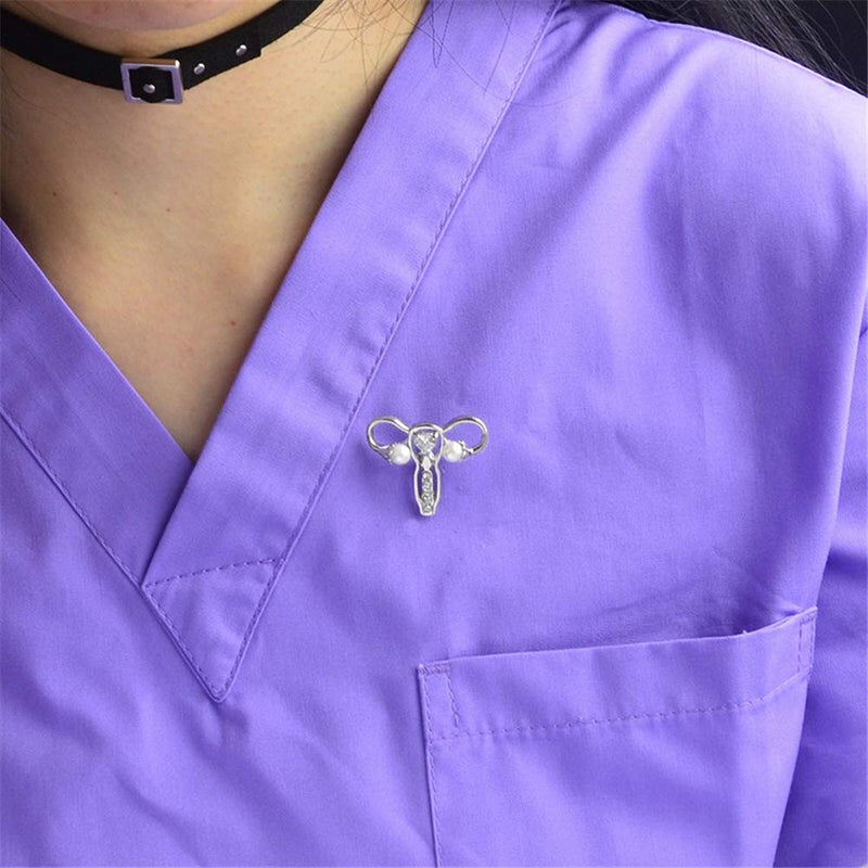 [Australia] - AILUOR Personality Female Body Organ Uterus Ovary Crystal Gynecology Medicine Symbol Pearl Brooch Pin for Gynecologist Medical Doctors Nurse Gifts Jewelry Silver 