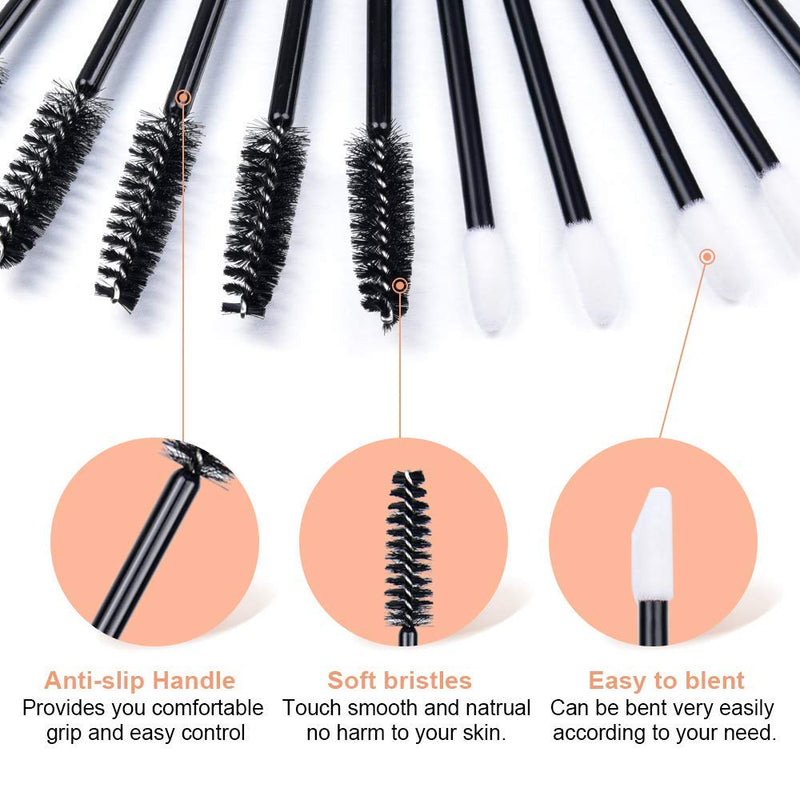 [Australia] - 200 PCS Disposable Mascara and Lip Wands, MORGLES 100 Pcs Disposable Eyelash Mascara Wands Brushes 100 Pcs Disposable Lip Gloss Wands Lipstick Applicators 