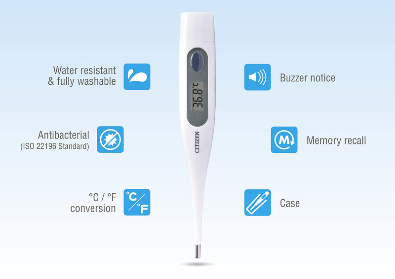 [Australia] - Citizen CTA303 Digital Thermometer, Water Resistant, Antibacterial casing with Fever Alarm. Accurate and Fast Readings for Adults and Children., White 