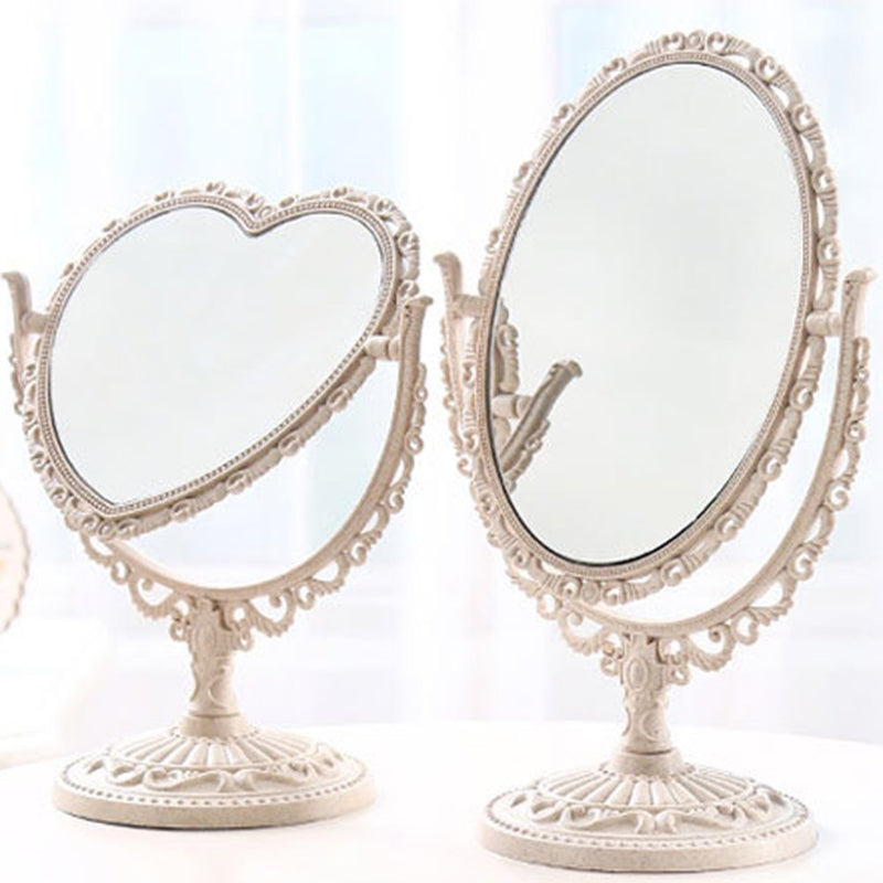 [Australia] - Makeup Mirror, Tabletop Vanity Mirror Double Sided Magnifying Makeup Mirror with 360 Degree Rotation (Heart Shape, Beige) 