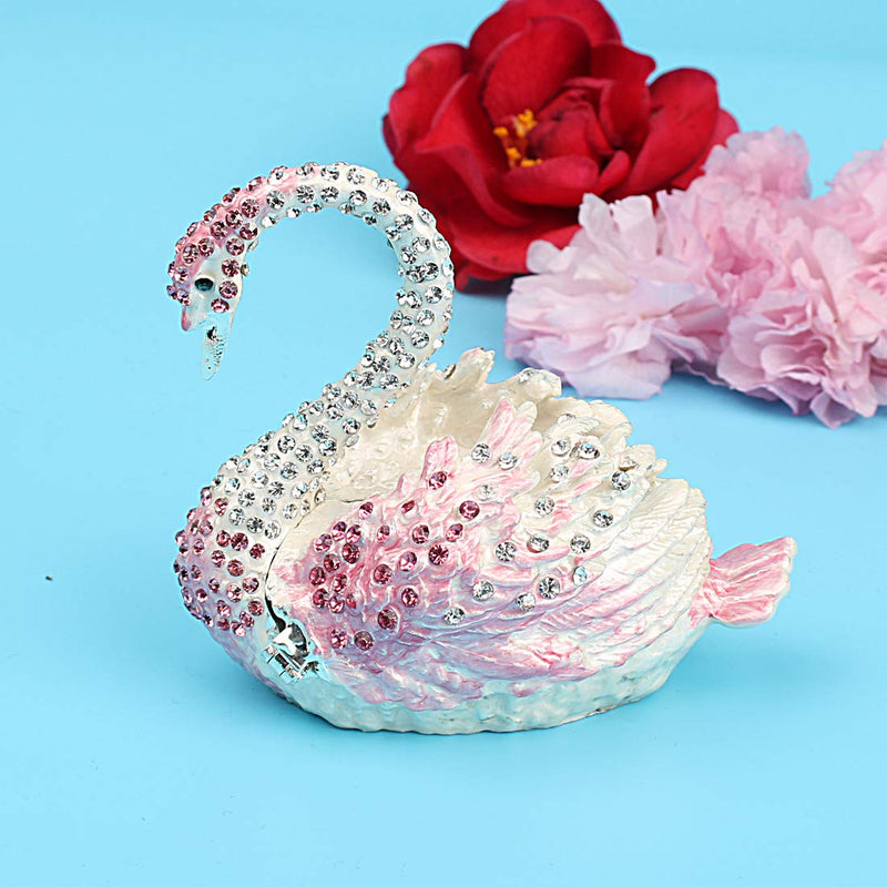 [Australia] - Hophen Diamond Swan Trinket Keepsake Box Hinged Figurine Collectible Ring Holder Wedding Favor Gift (Pink) 