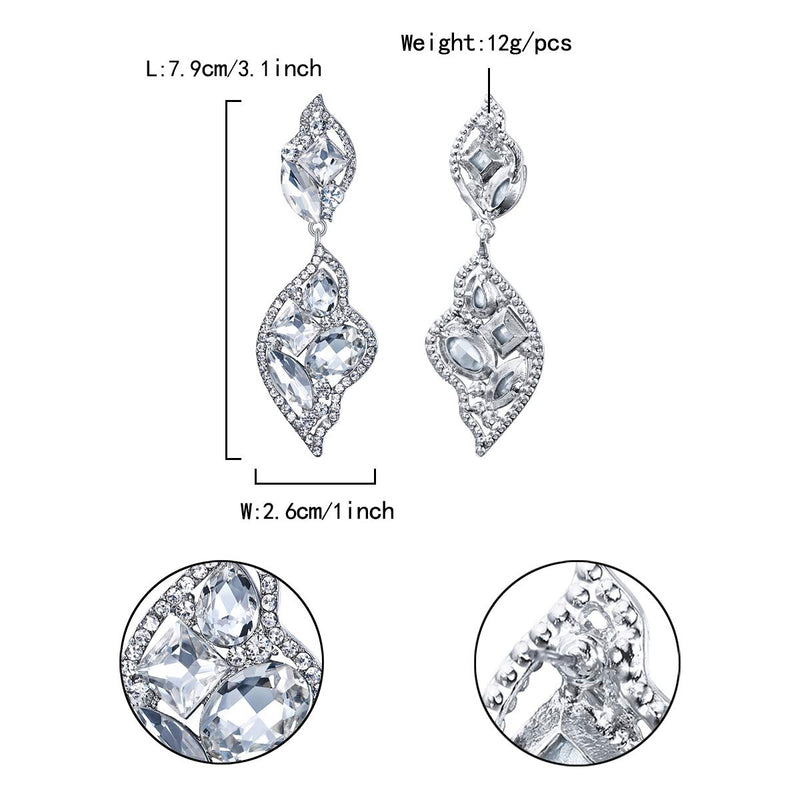 [Australia] - BriLove Women's Wedding Bridal Crystal Leaf-Shaped Multi-Rhinestone Dangle Earrings Clear Sliver-Tone 