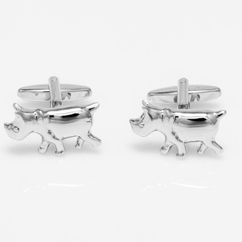 [Australia] - MRCUFF Rhino Rhinoceros Pair Cufflinks in a Presentation Gift Box & Polishing Cloth 