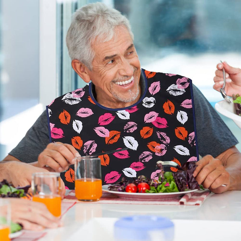 [Australia] - Adult Bibs for Elderly Washable, 2 Pack Butterfly Lip Reusable Waterproof Eldly Bib with Crumb Catcher Disability Bibs for Adults for Women Men 