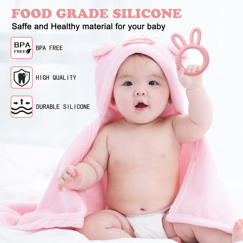 [Australia] - MISSLILI Silicone Babies Teethers Baby Teething Toys for Soothe Massage Sore Gums for 3-12 Months Infants, BPA Free, Ring Shape Rabbit Ear Design (Pink) Pink 