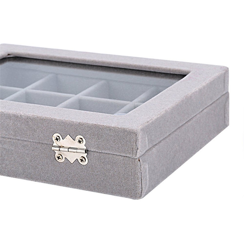 [Australia] - MeJell 24 Slot Velvet Glass Jewelry Box Organizer Rings Earrings Tray Display Storage Case Grey 