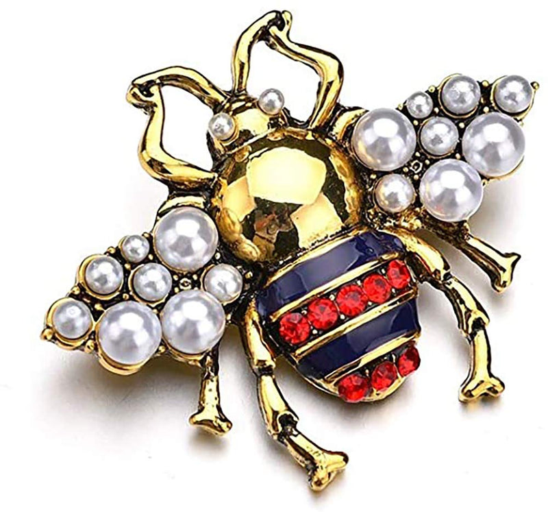 [Australia] - VIEEL 2 Pack Rhinestone Pearl Bee Brooch Pins Honey Bee Pendant/Brooch Fashion Crystal Insect Pins Golden or Silvery for Women Gold+Red 