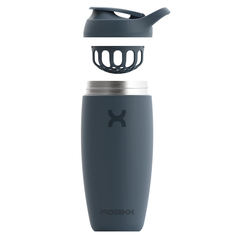 [Australia] - Promixx Pursuit Shaker Bottle Insulated Stainless Steel Water Bottle and Blender Cup, 550ml, Midnight Blue 