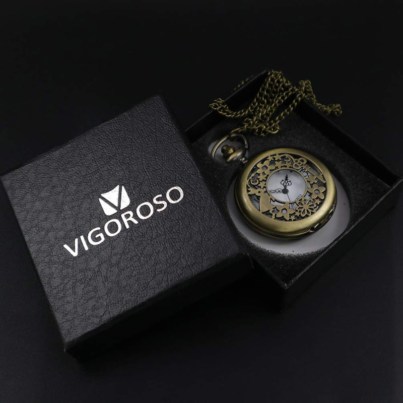 [Australia] - VIGOROSO Watches Alice Rabbit Flower Vintage Retro Steampunk Pocket Watch in Black Box Rabbit Style 