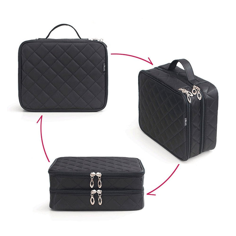 [Australia] - Large Cosmetic Bag, ONEGenug Makeup Bag Pouch, Double Layer for Ladies, Wash Bag Travel Bag 25 * 20 * 12cm (Size L black) Black Xl 